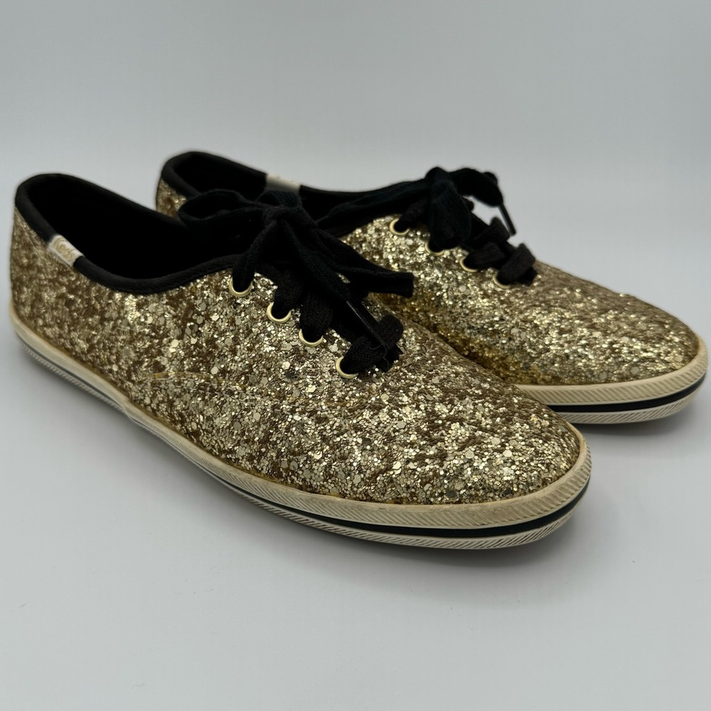 Kate Spade Sz 6 Keds Gold Glitter Shoes Maximalist Sparkly Sneakers Flats